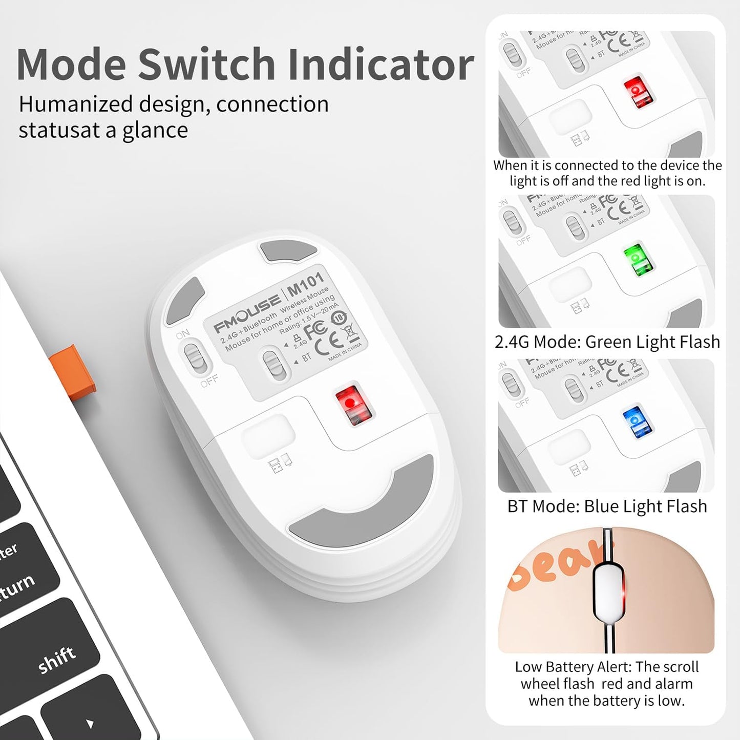 Cute Bluetooth Wireless Mouse with 2.4GHz USB Receiver, Silent Clicks, AA-Battery Powered, Durable, Lovely Cartoon Mice, Ideal for Kids, Students, Teens on Laptops, Mac, iPad, PC (Kerry Bear)