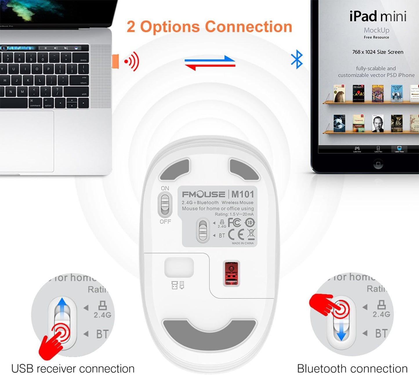 Cute Bluetooth Wireless Mouse with 2.4GHz USB Receiver, Silent Clicks, AA-Battery Powered, Durable, Lovely Cartoon Mice, Ideal for Kids, Students, Teens on Laptops, Mac, iPad, PC (Kerry Bear)