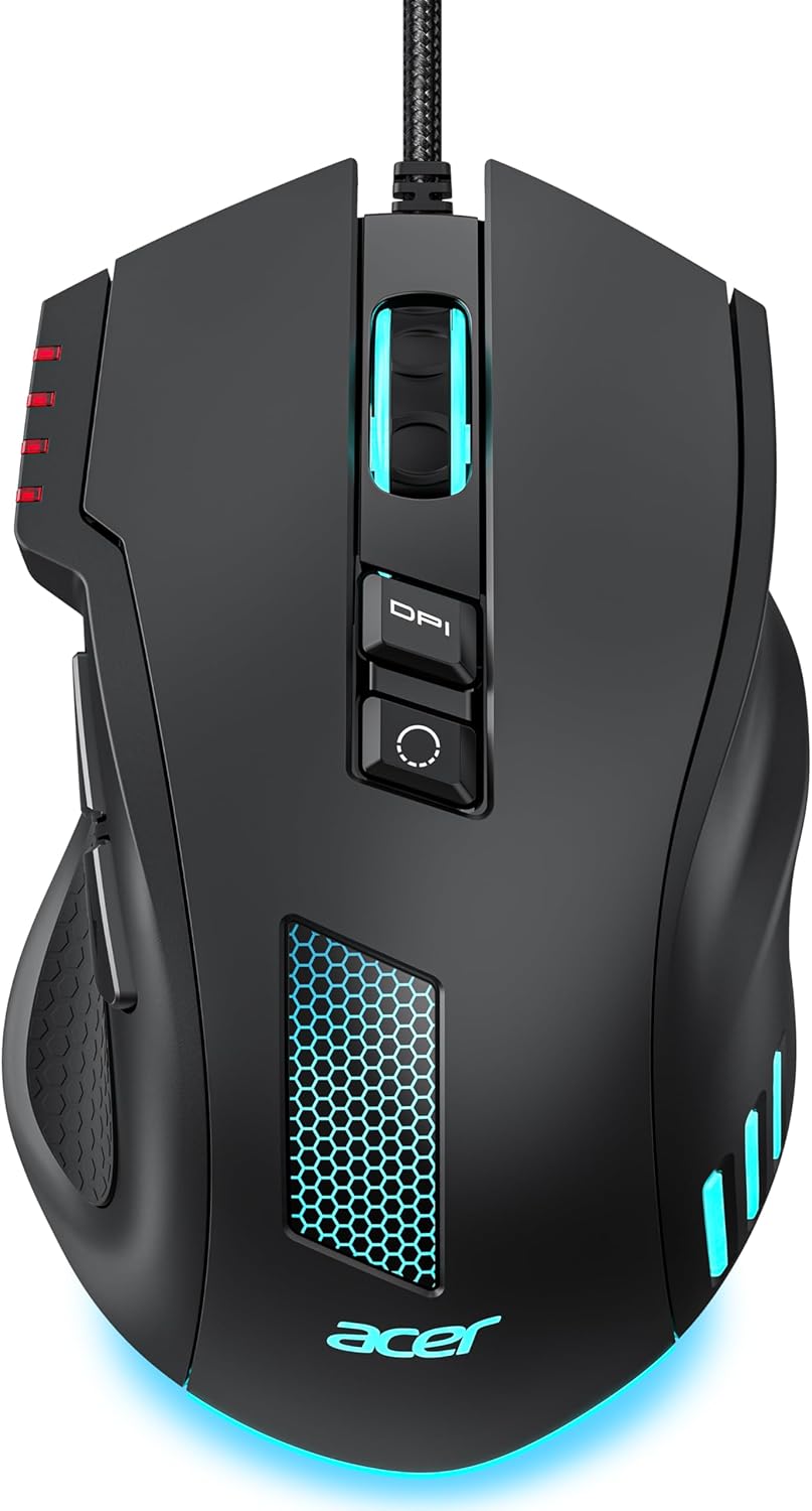 Ergonomic Computer Mouse with Optical Sensor, 8 Programmable Buttons, 12 Backlit Modes, Software for DIY Keybinds, Rapid Fire, USB Gaming Mice for Laptop, PC